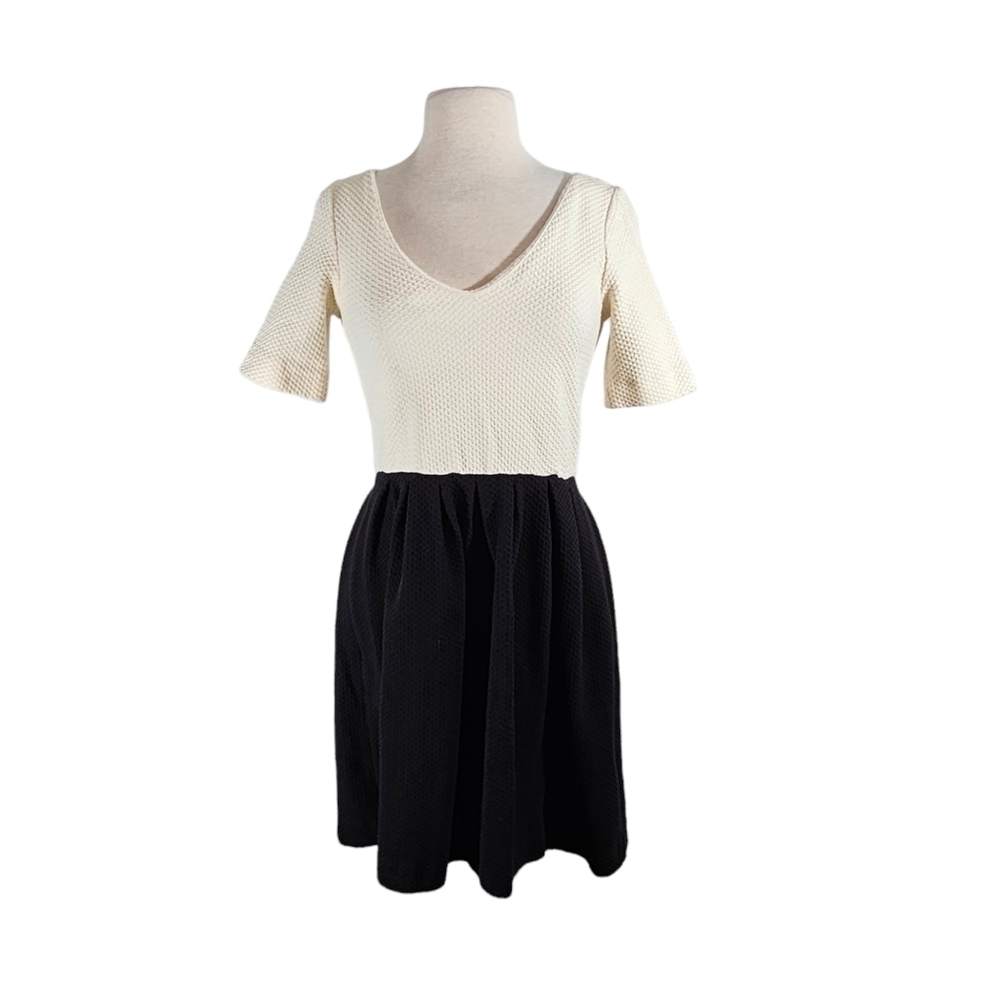 Ganni Black & White Textured Fit & Flare Dress